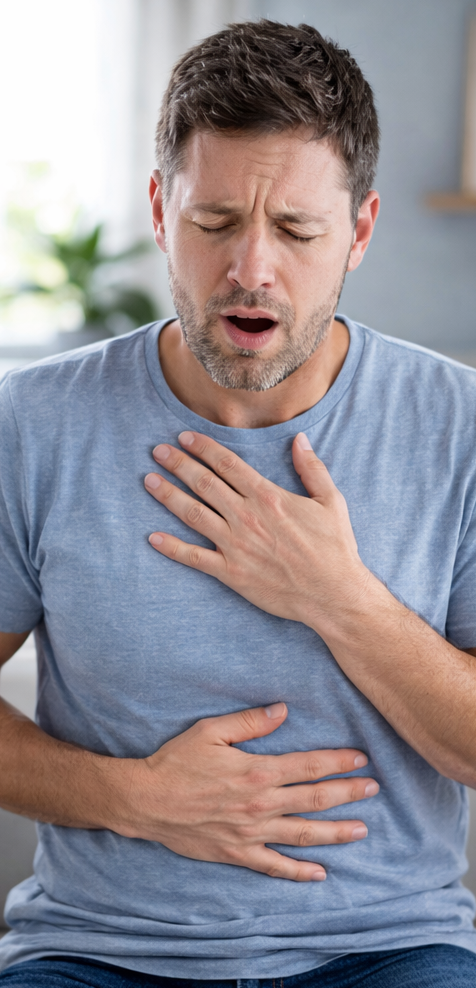A man practising a grounding breathing exercise